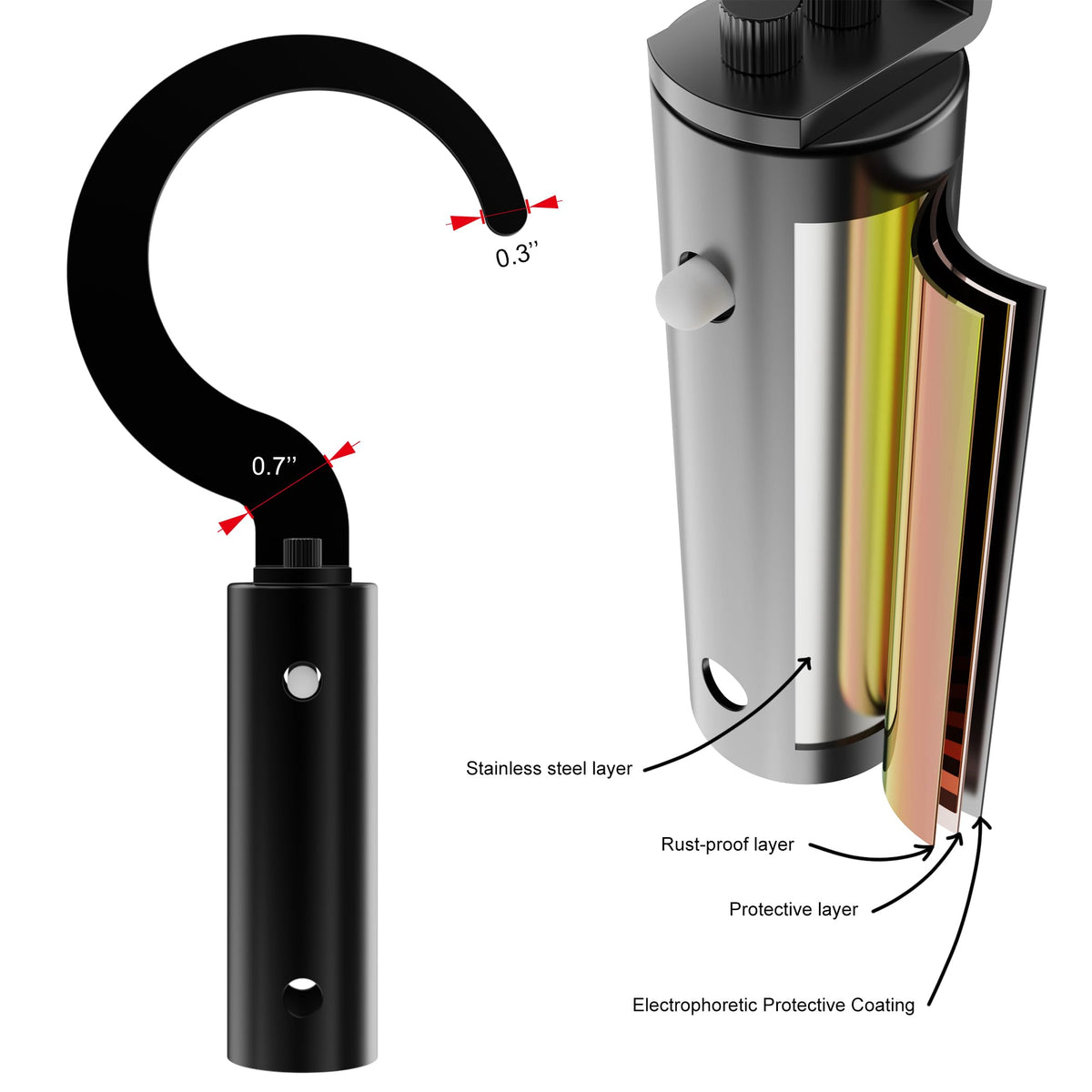 VAIIO hook features electrophoretic coating for corrosion resistance and edge protection