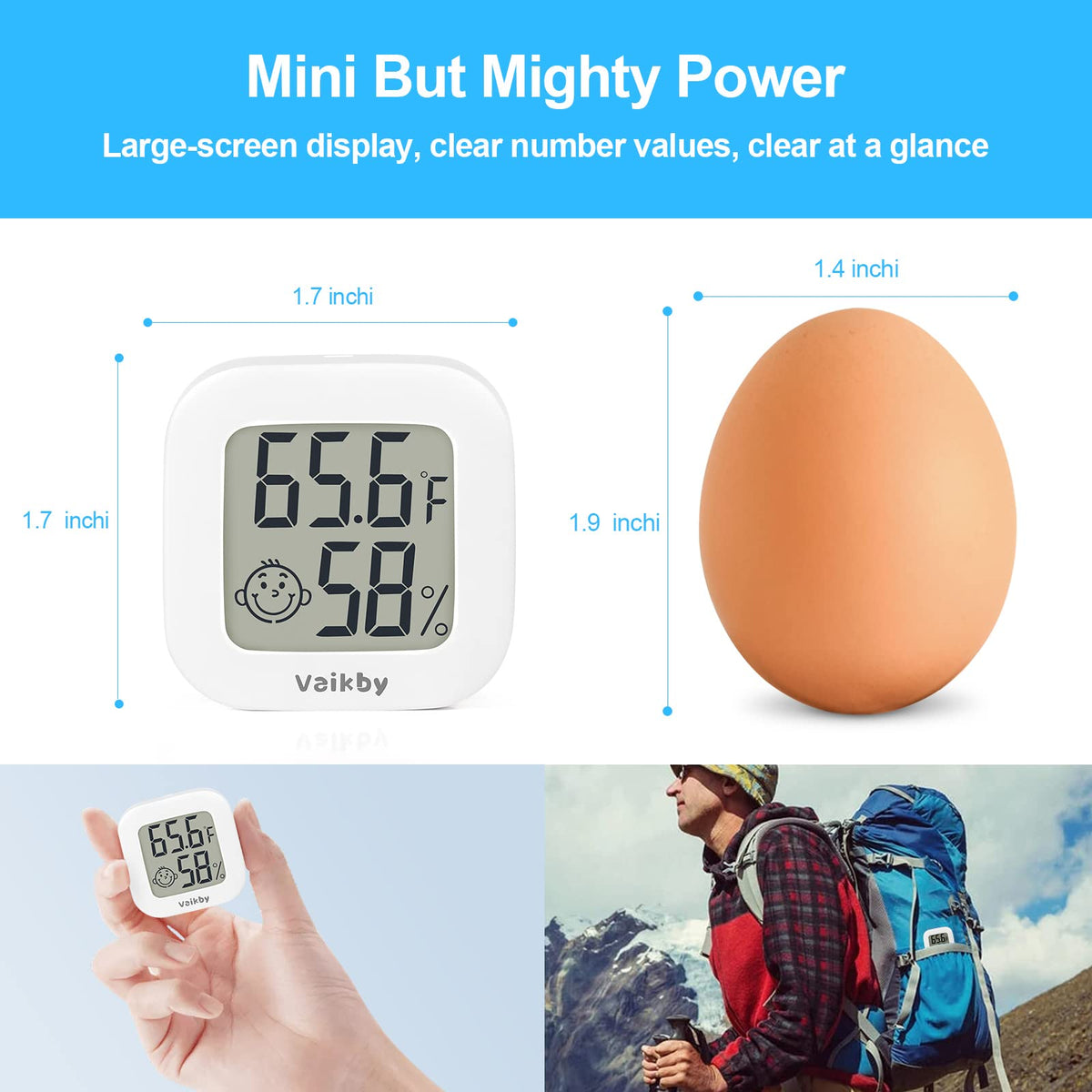 Vaikby indoor thermometer 4pack double-sided tape enables quick mounting.