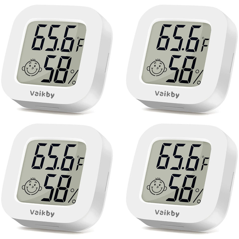 Vaikby indoor thermometer 4pack front view with clear readout for quick checks.