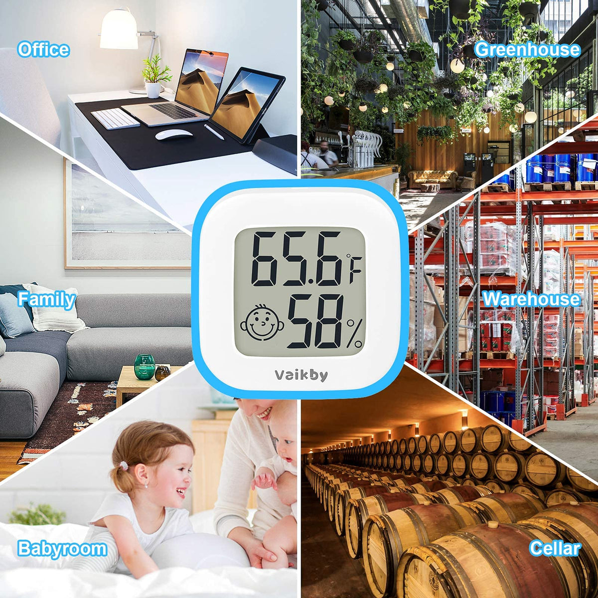 Vaikby indoor thermometer 4pack in-use home-office setup provides reliable data.