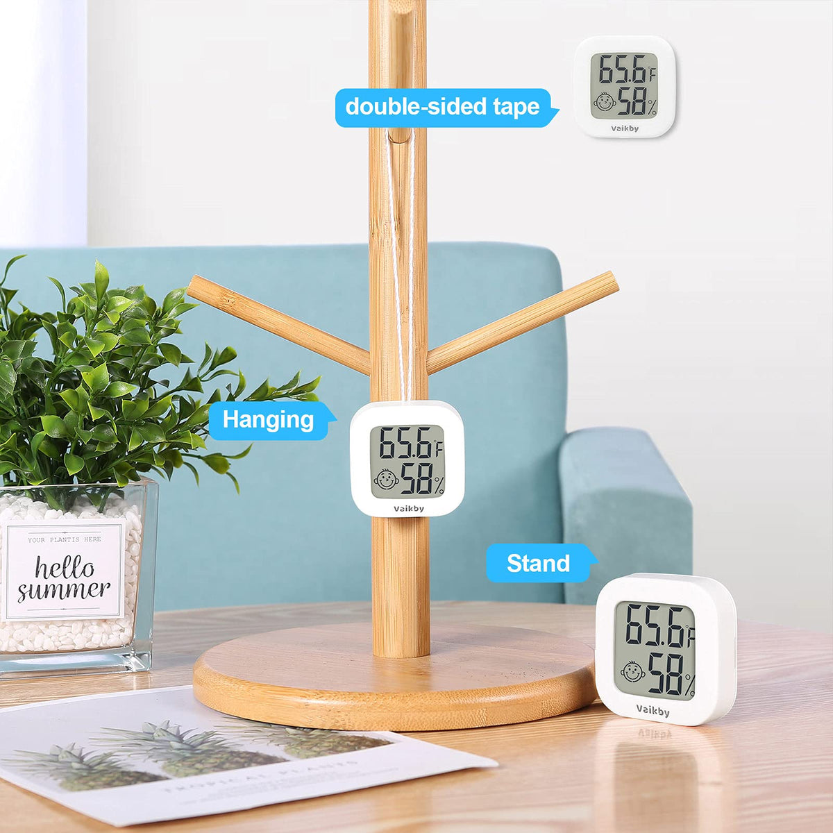 Vaikby indoor thermometer 4pack stand placement supports versatile room readings.