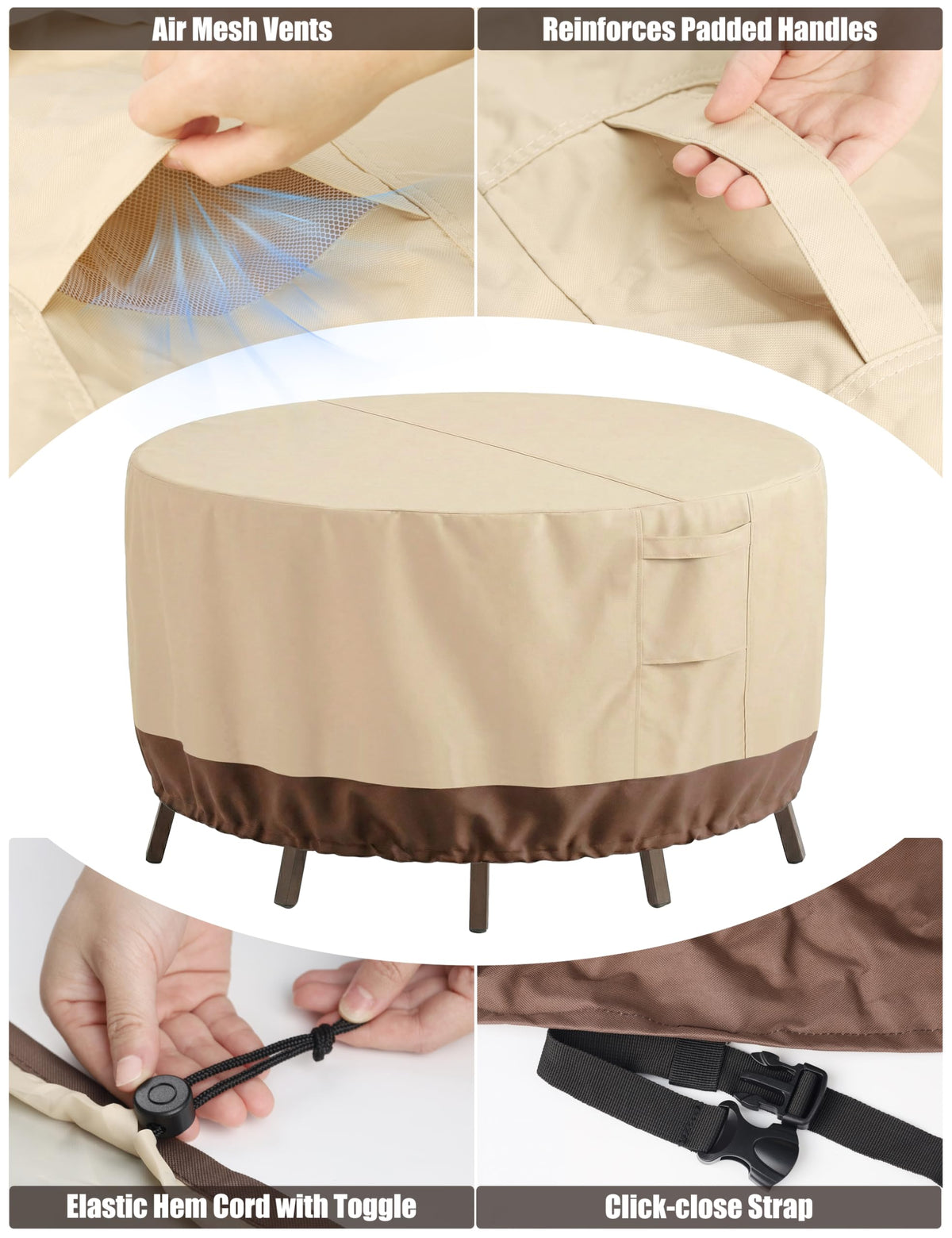 Vailge adjustable cord lock closure keeps the cover tight in windy conditions.
