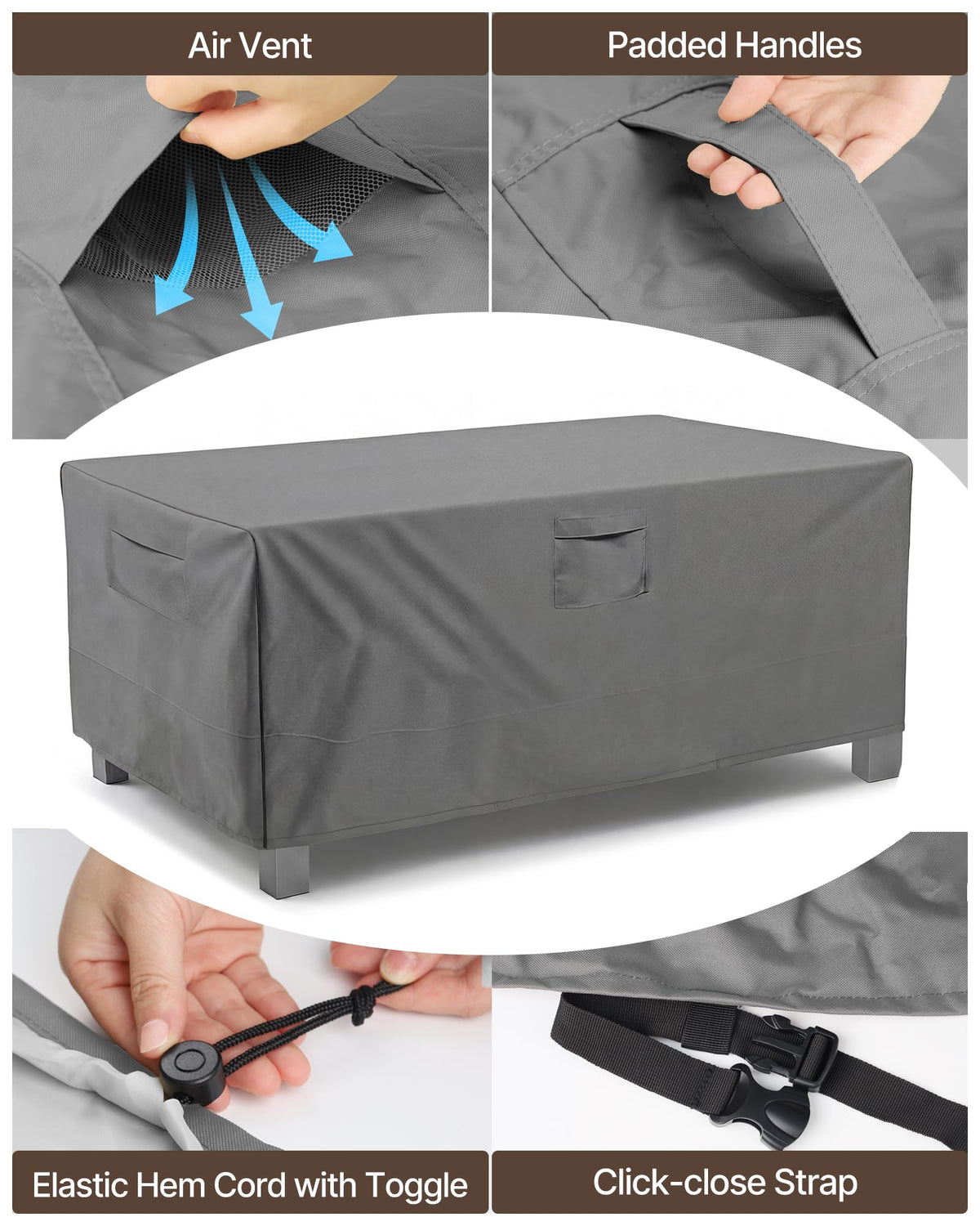 Vailge belted hem with click-close straps for secure table coverage