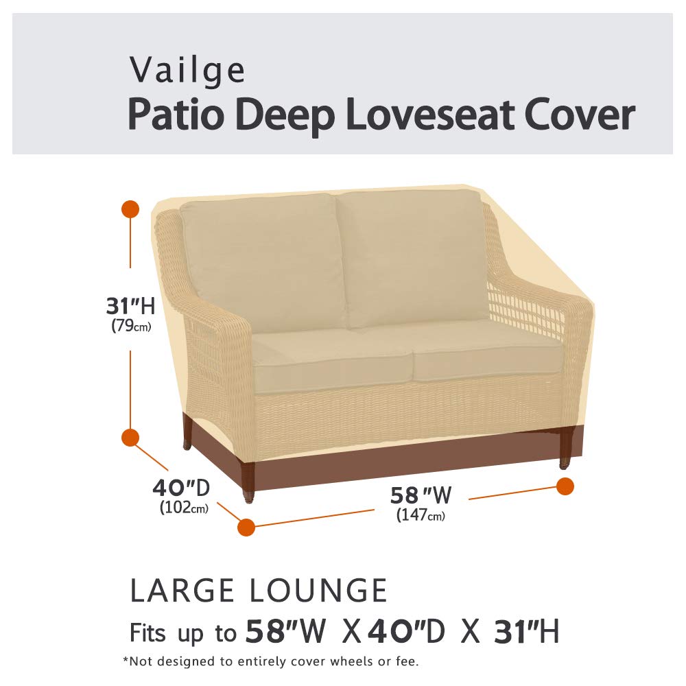 Vailge deep bench cover rear view with weatherproof coverage for outdoor seating.