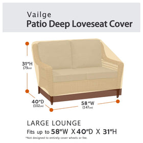 Vailge deep bench cover rear view with weatherproof coverage for outdoor seating.