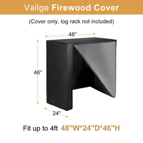 Vailge cover with windproof straps secures logs against strong gusts.