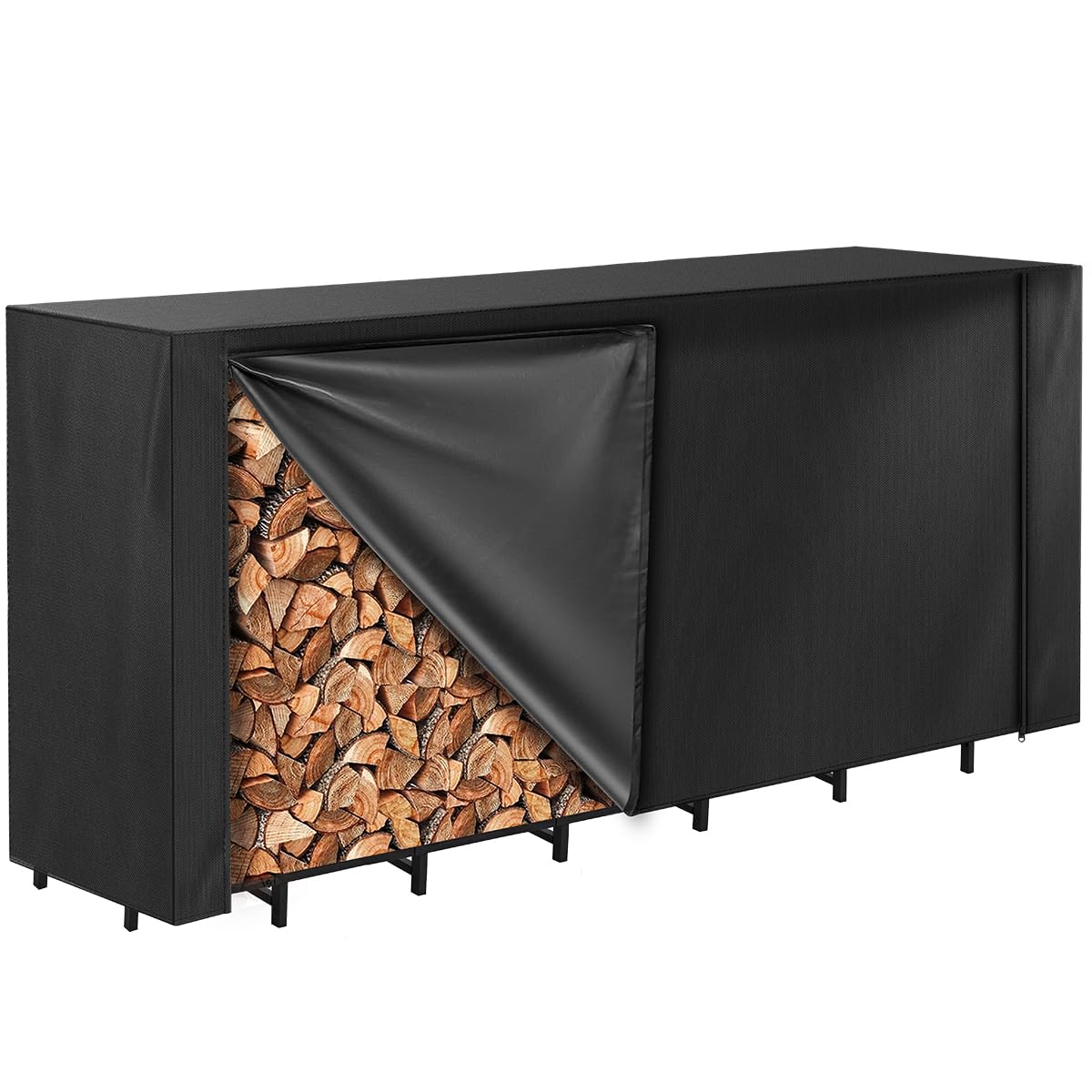 Vailge firewood rack cover with front zipper for easy access in rain