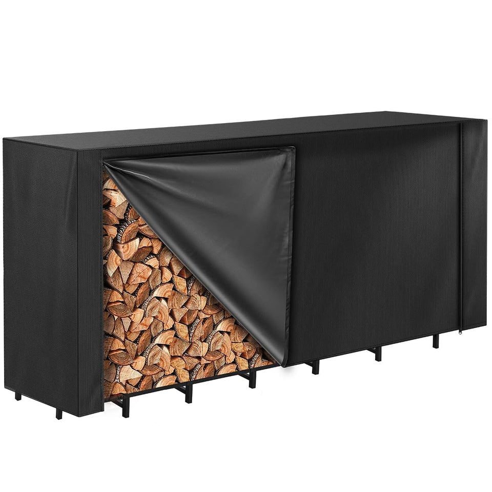 Vailge firewood rack cover with front zipper for easy access in rain