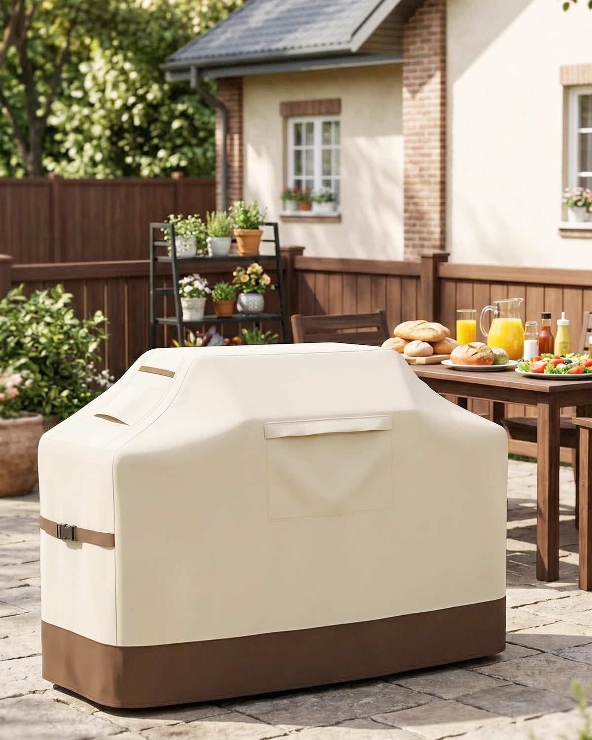 Vailge grill cover on grill demonstrates easy on off use.