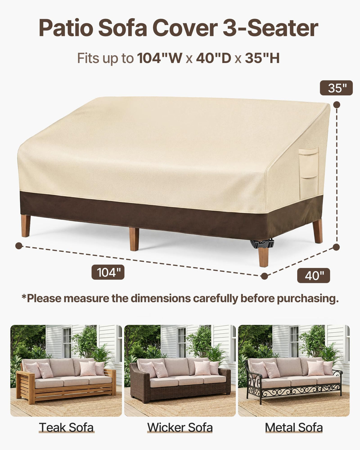 Vailge heavy duty patio sofa cover side view guards against wind and weather.