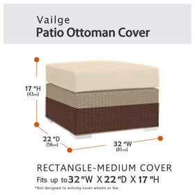 Vailge rectangle patio ottoman cover side view showing padded handles