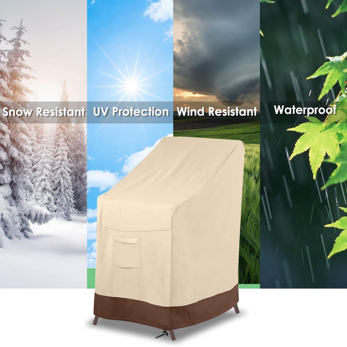 Beige and brown tone blends with patio décor while guarding against moisture.