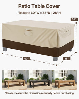 Vailge waterproof coating on beige-brown cover keeps your table dry outdoors.