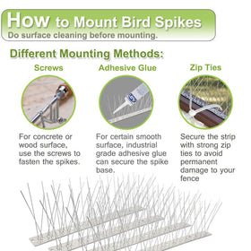 Valibe bird spikes secured to concrete with outdoor adhesive