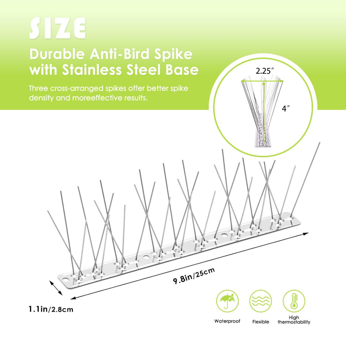 Valibe bird spikes installed on wooden surface for roosting deterrence
