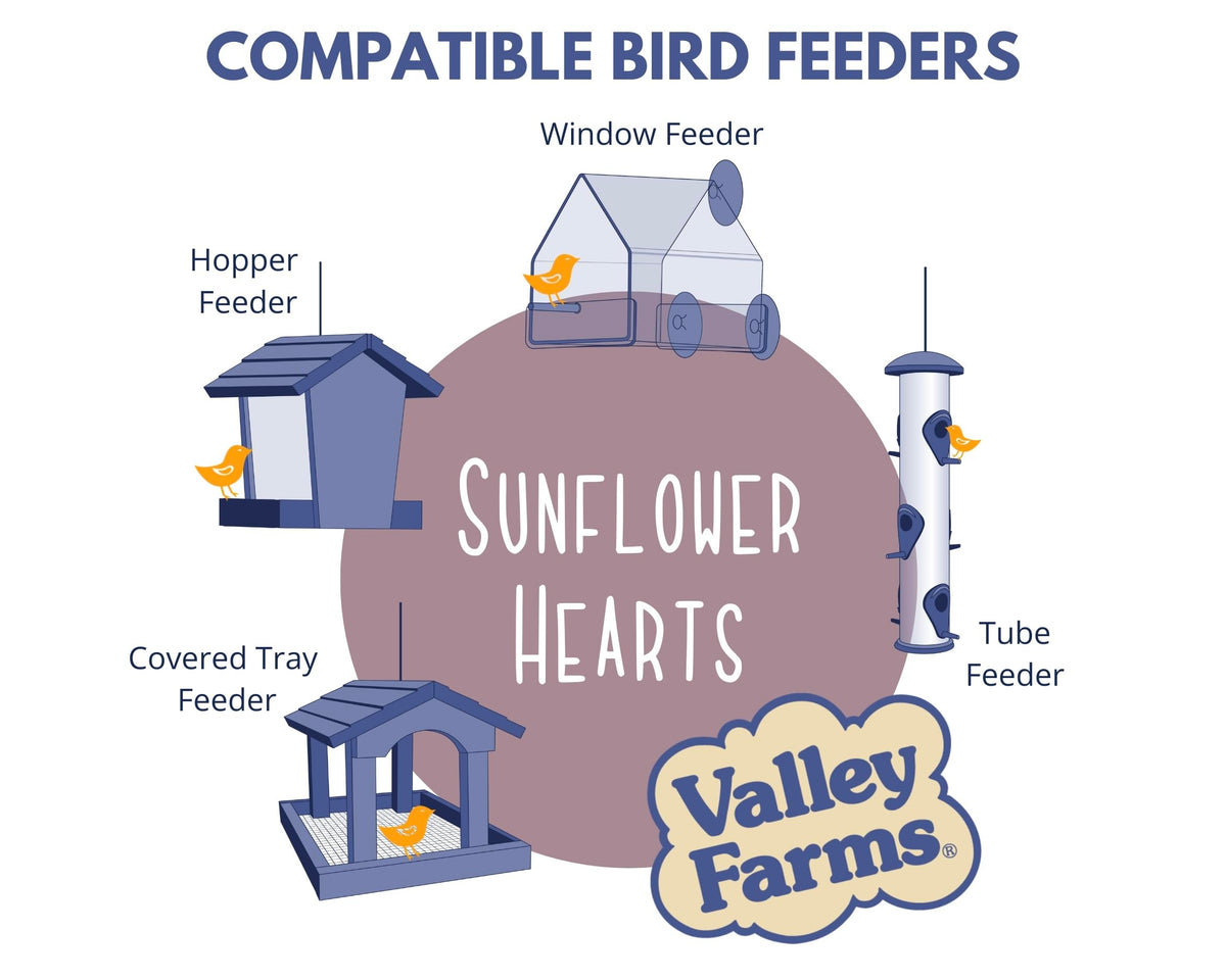 Valley Farms hearts fit tube feeders securely for refills.