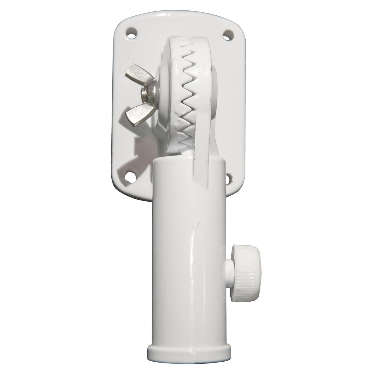 Valley Forge white powder-coated bracket closeup reveals durable outdoor finish.