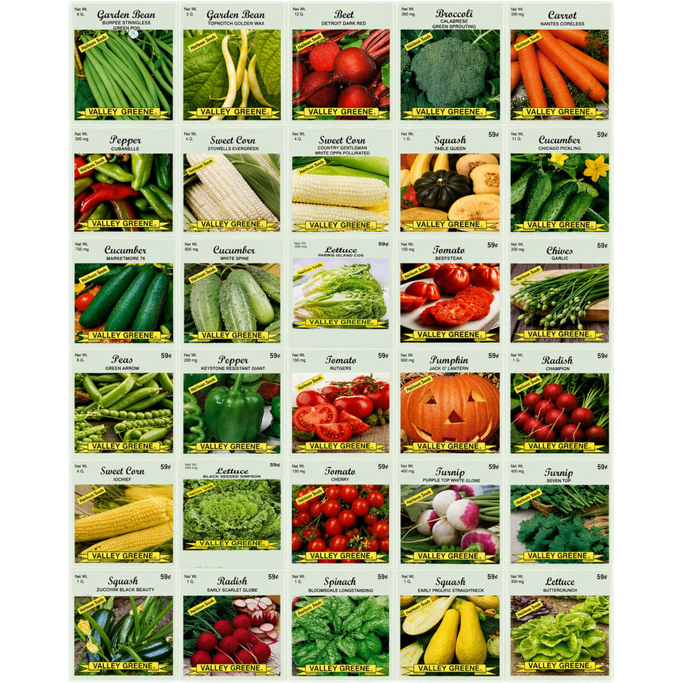 Valley Greene 30-varieties seed pack for a diverse home garden.