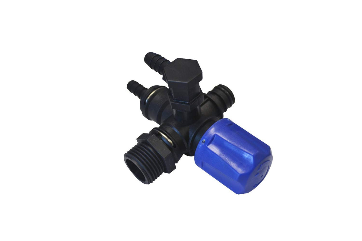 Valley Industries regulator closeup with precise pressure control for efficient turf spraying.