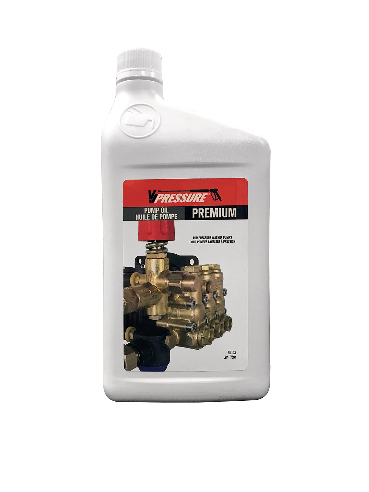 Valley Industries pump oil bottle pour highlighting easy-fill neck for simple maintenance.