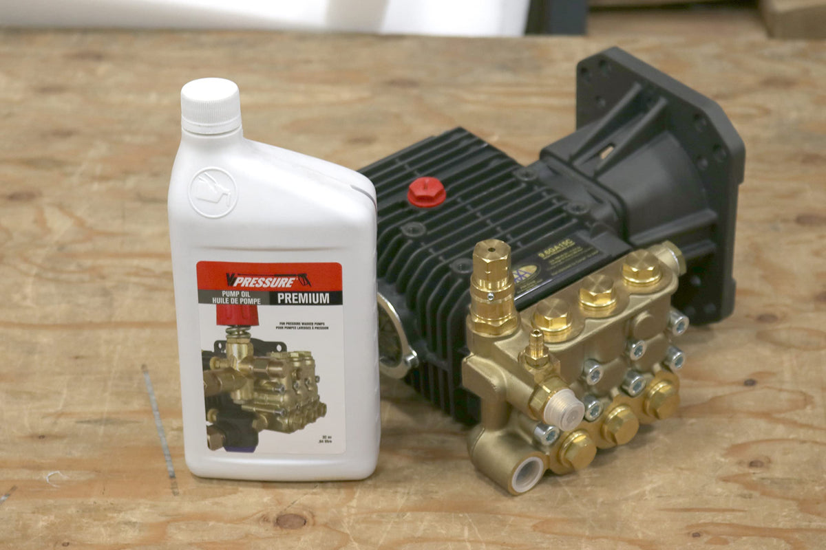 Valley Industries pressure washer pump oil close-up illustrating rust protection for pumps.
