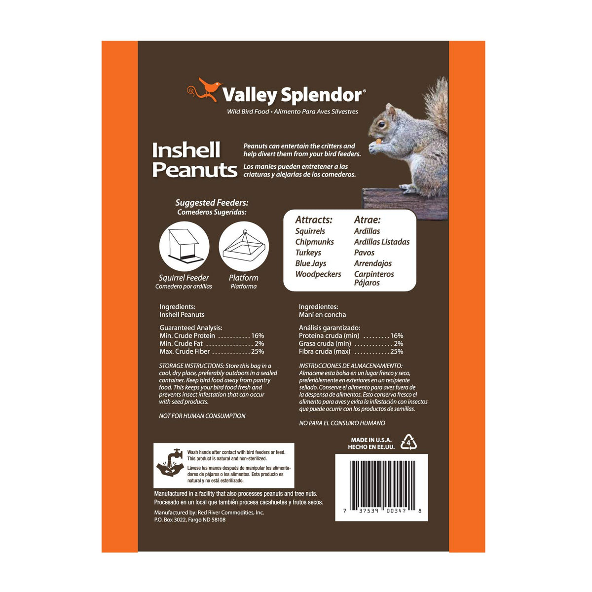Valley Splendor Red River 347 peanuts shell 3lbs side view for backyard visitors.