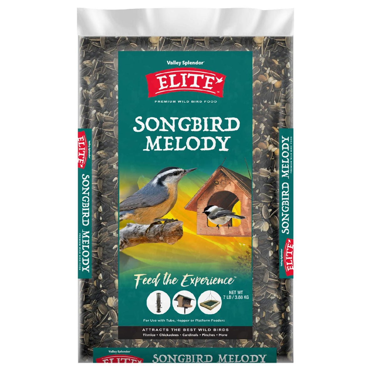 Valley Splendor Songbird Melody bag front highlights premium blend attracting songbirds