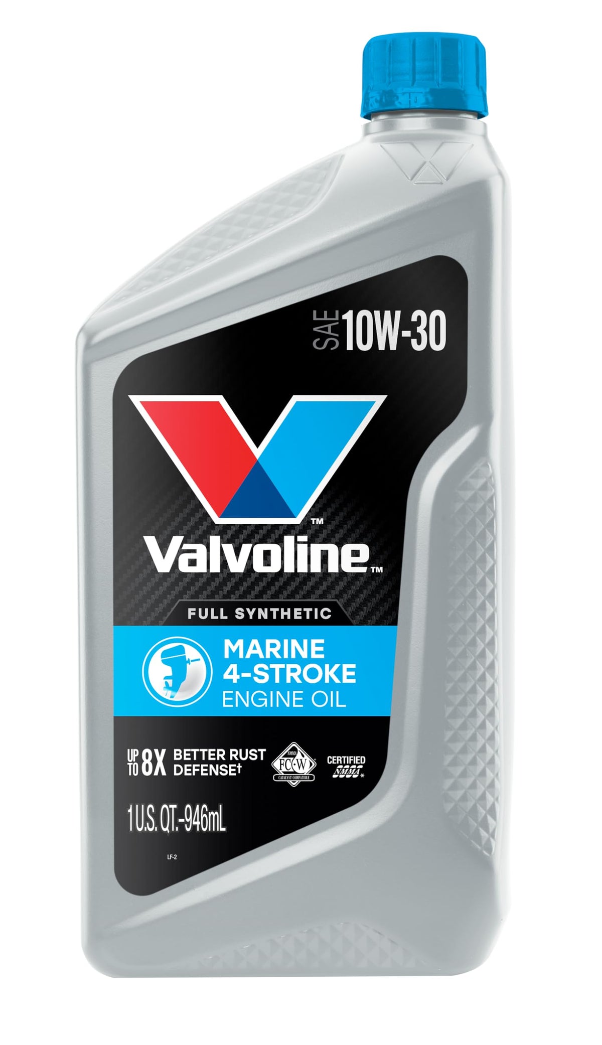 Valvoline 4-Stroke Marine oil bottle showing premium synthetic formula for high RPM.