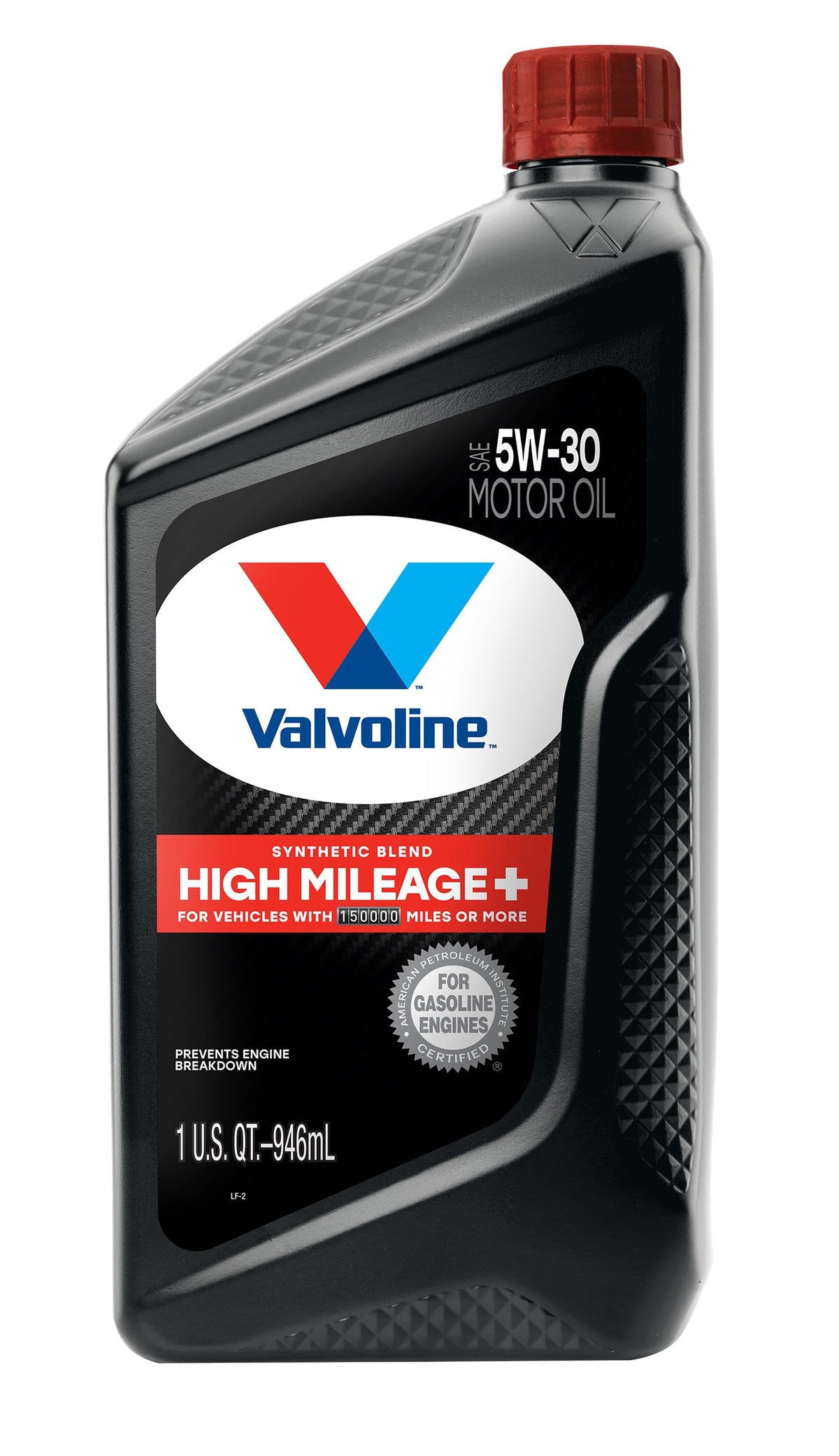 Valvoline High Mileage 150K being poured from the bottle for engine protection.