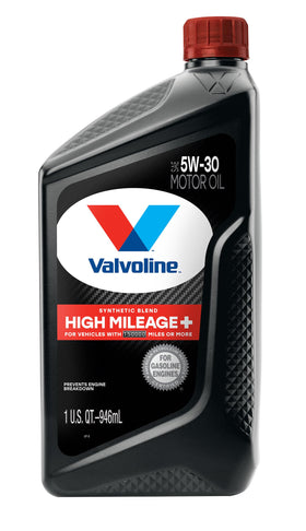 Valvoline High Mileage 150K being poured from the bottle for engine protection.