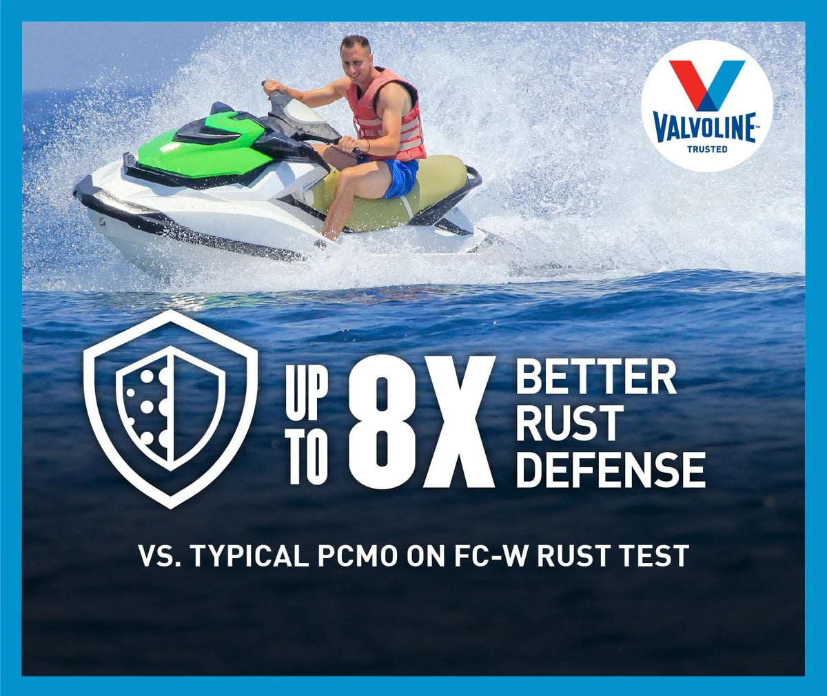Valvoline synthetic marine oil close-up emphasizing wear protection under heat.