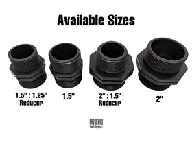 Van Enterprises 2in to 1.5in reducer shown for pool hose compatibility