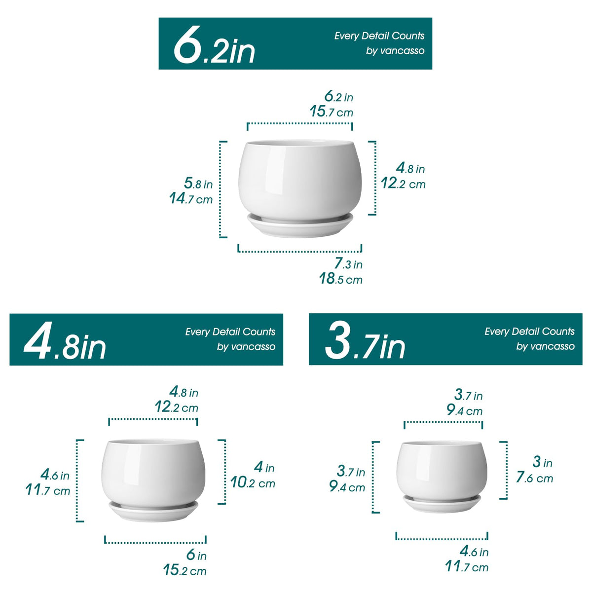 Vancasso 4.8-inch planter shown with a healthy plant for a modern look.