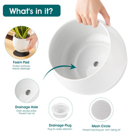 Vancasso 6.2-inch planter featuring a flowering plant with durable glaze.