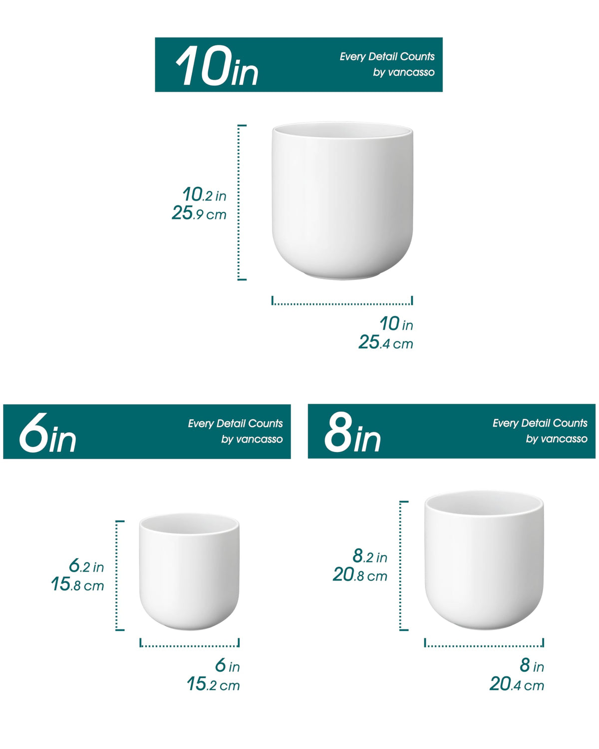 Vancasso 8-inch ceramic pot with drainage holes for larger indoor plants.