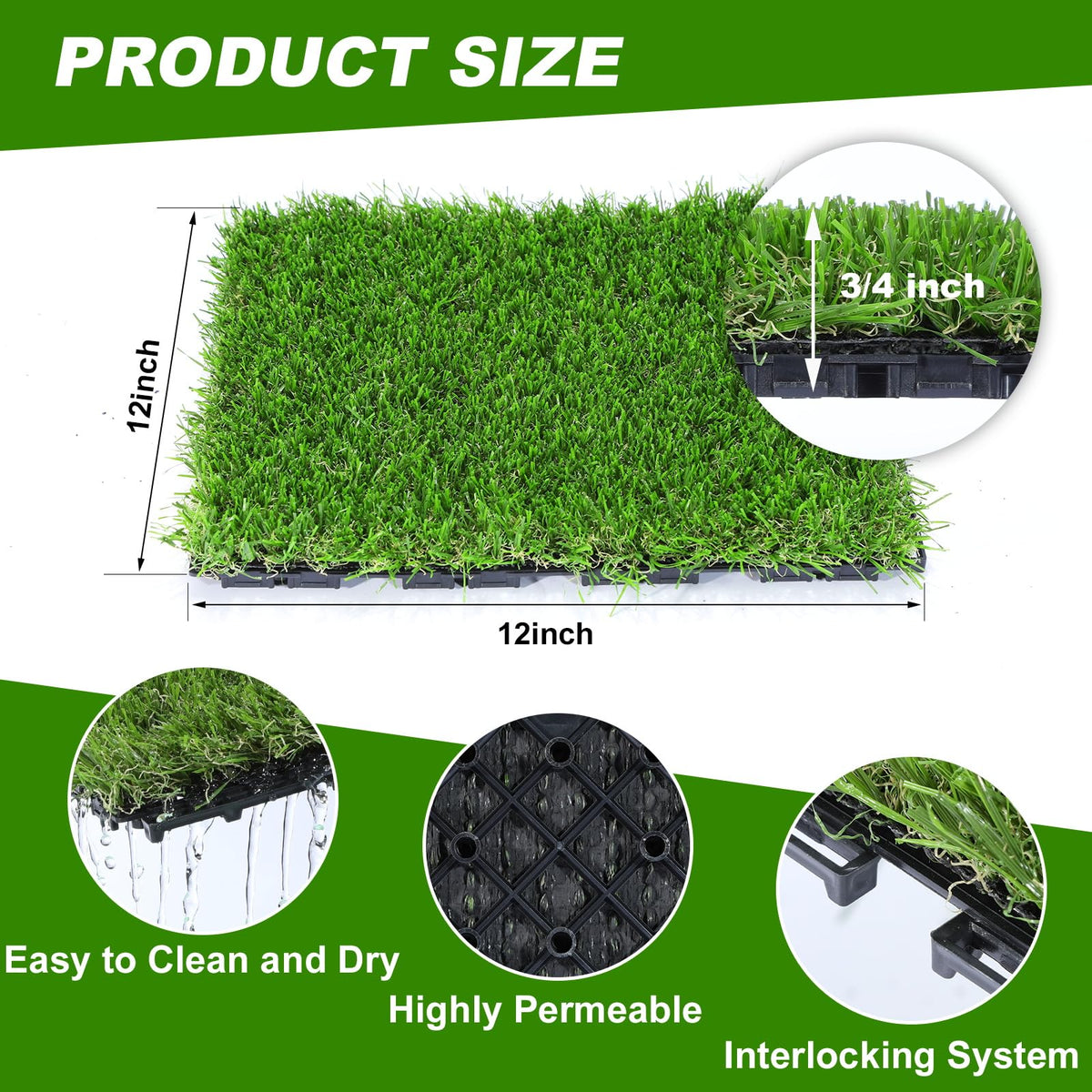 VANCASTLE grass tiles edge connection for seamless outdoor flooring