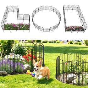 VANCASTLE decorative garden fence panels form a 10-panel border for yard edging.
