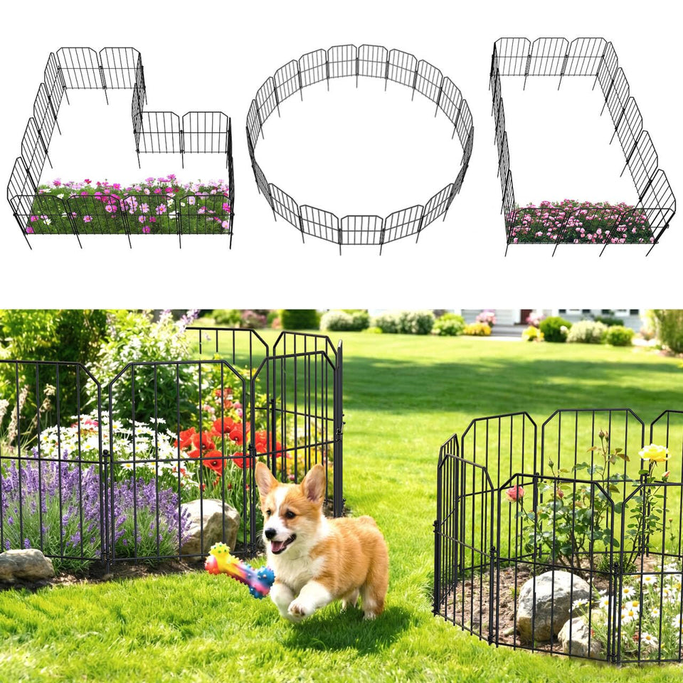 VANCASTLE decorative garden fence panels form a 10-panel border for yard edging.