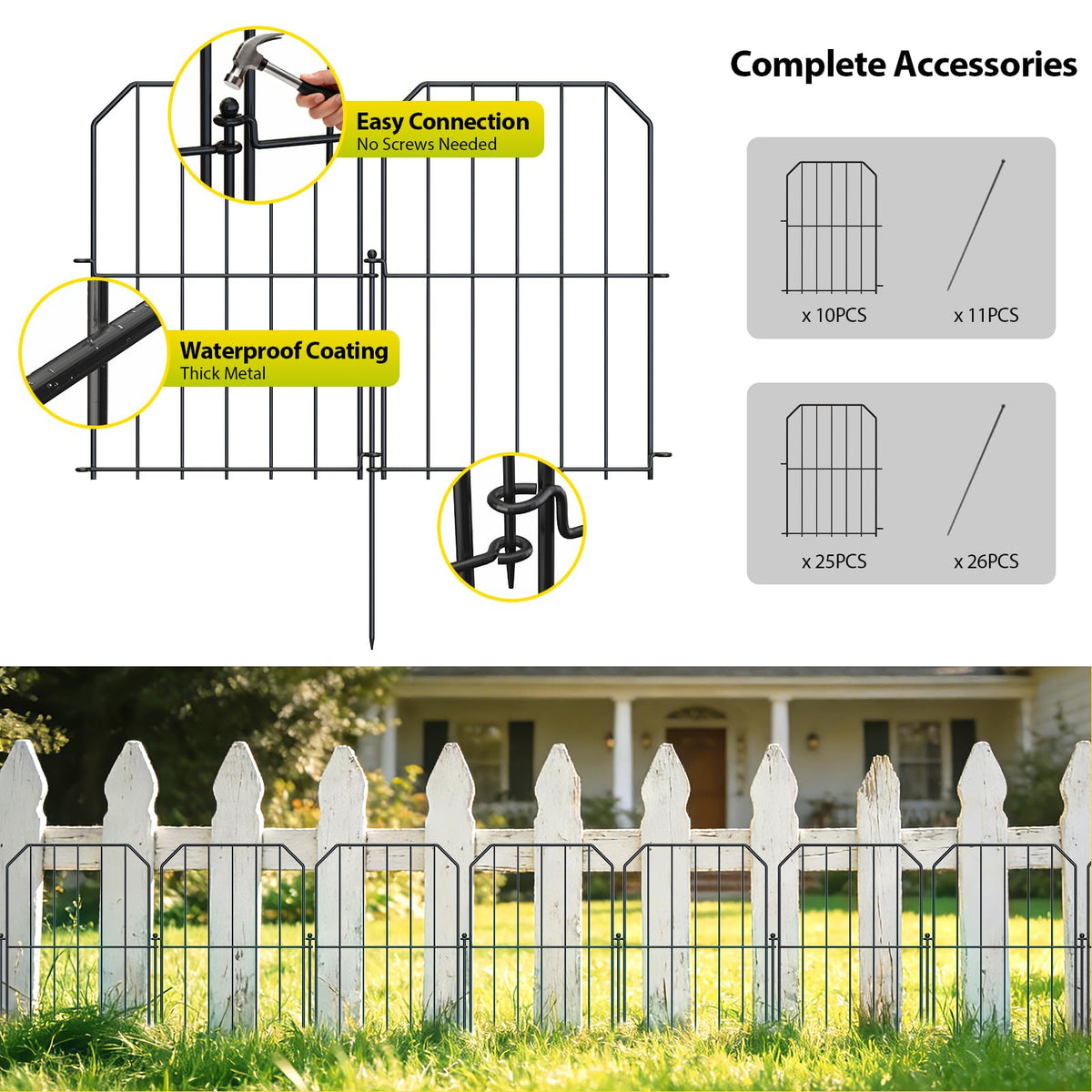 VANCASTLE rustproof metal fence withstands weather for long-lasting outdoor use.