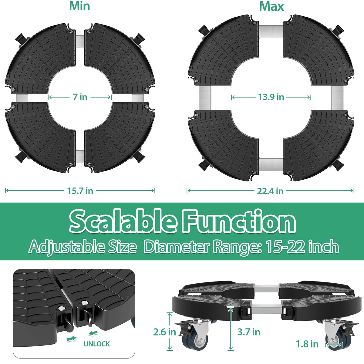 Adjustable VANCASTLE plant stand 15-22 inch adapts to various pot sizes.