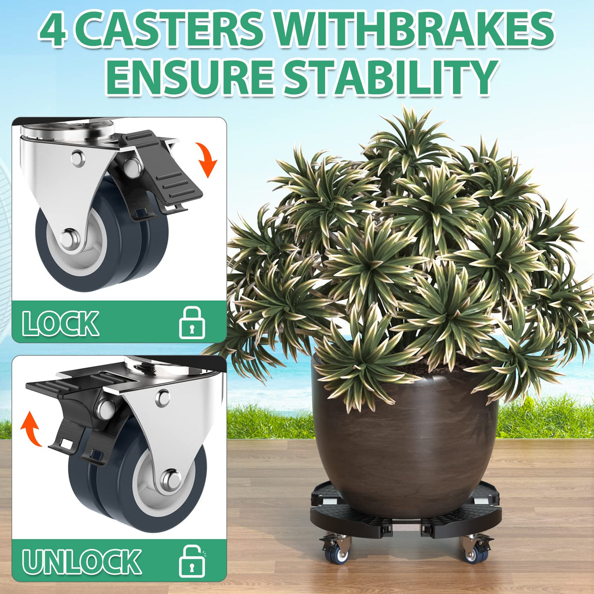 PP resin wheels provide silent, floor-safe movement for indoor and outdoor setups.