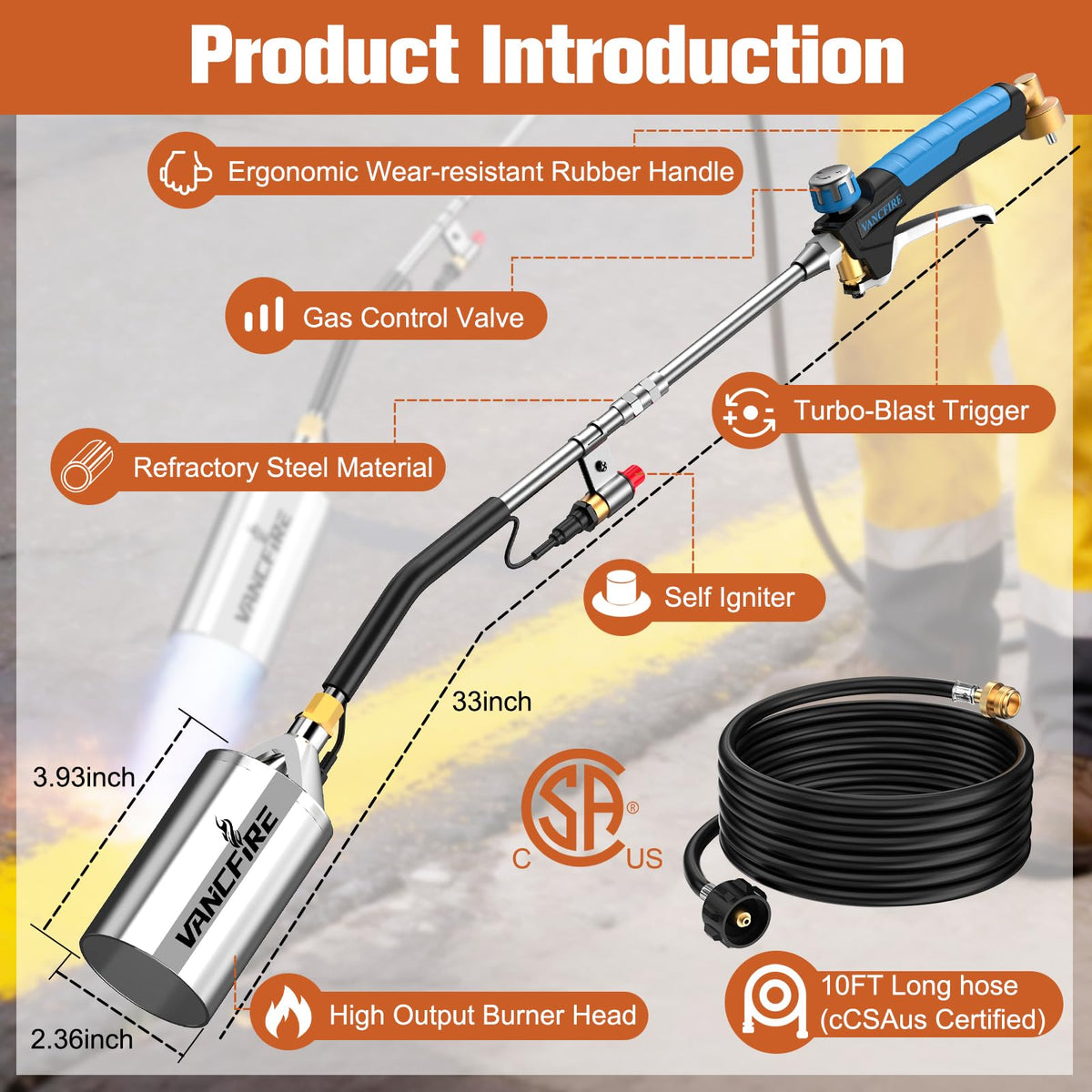 VANCFIRE 10 ft hose and CSA-certified setup offers flexible reach.