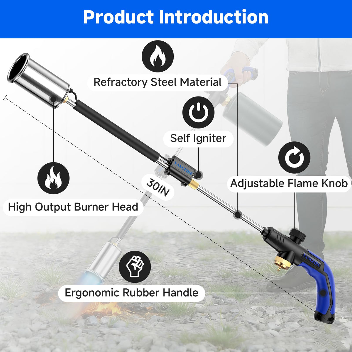 VANCFIRE multipurpose torch suitable for weed control and more tasks.