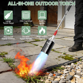 Multipurpose VANCFIRE torch enables weed removal, snow melt, and more outdoors.