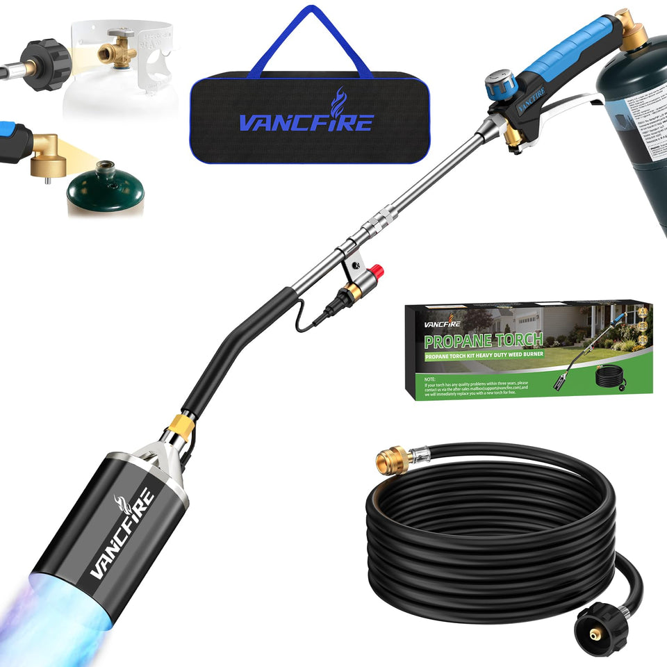 VANCFIRE propane torch weed burner kit with storage bag for safe transport and organization.