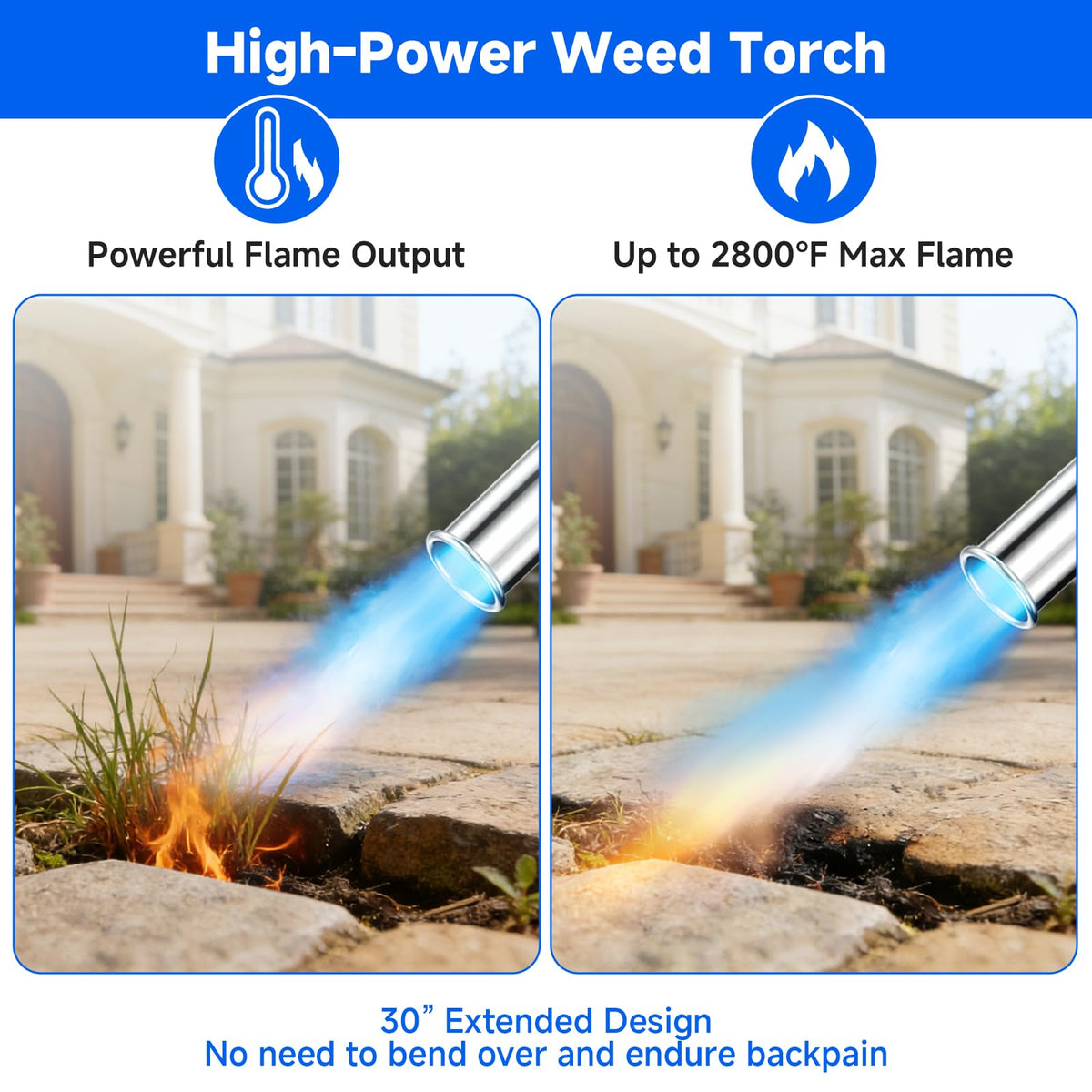VANCFIRE torch featuring a wide-flame nozzle for fast, even heating.