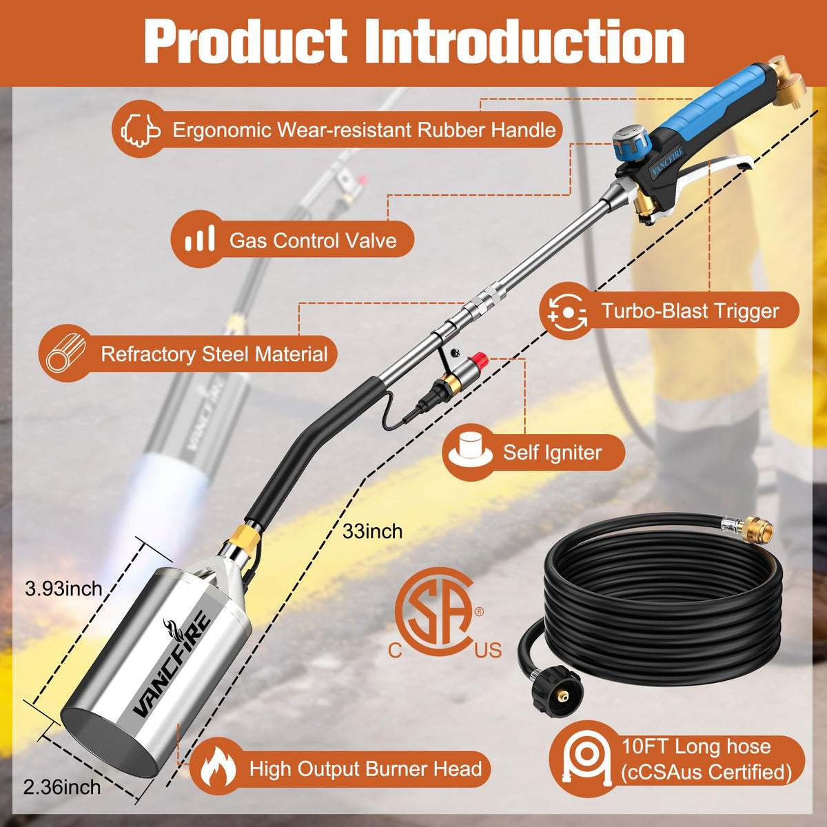 VANCFIRE turbo trigger enables smooth one-handed flame control.
