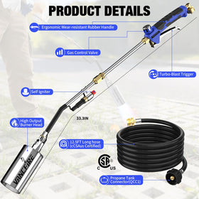 VANCFIRE large steel nozzle emits a wide flame for fast, high-heat results.