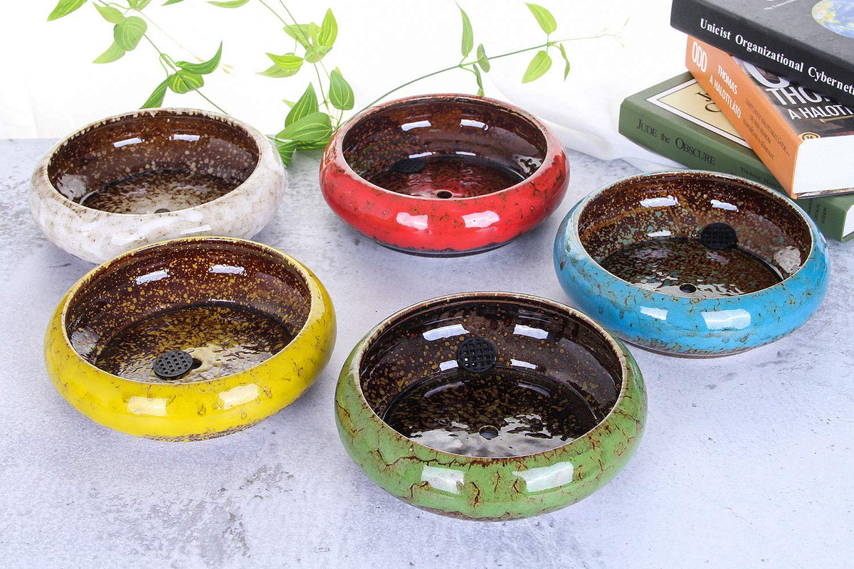 VanEnjoy bonsai display pot in green with drainage hole