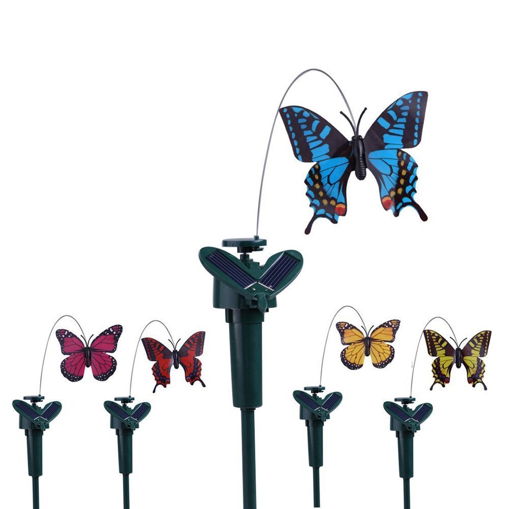 Vanki solar yard stake butterflies front view fluttering in sunlight